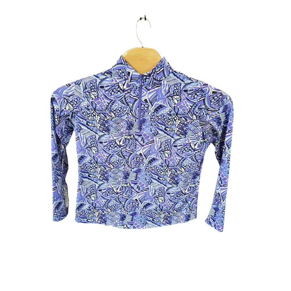 IBKUL Womens Purple Blue Abstract Fish Print UPF 50+ IceFil Quarter Zip Top L